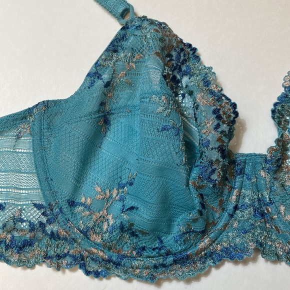 36E 36DD Wacoal Sling lift Teal Floral Embroider Underwire Bra 65191 Loop Straps - Picture 7 of 16
